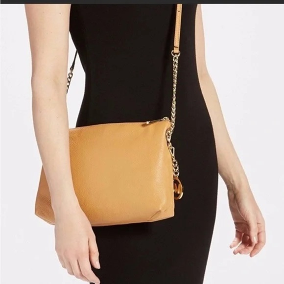 Michael Kors jet set chain pebble cognac tan leather messenger Crossbody purse - Picture 1 of 11